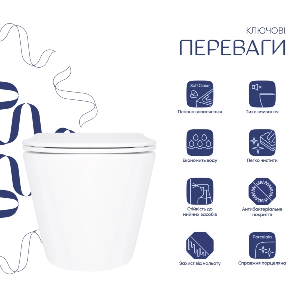 Подвесной унитаз Qtap Swan 520x360 овальный, с сидением, ...