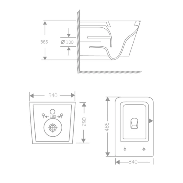 Подвесной унитаз Qtap Crow Rimless 485x340 прямоугольный ...