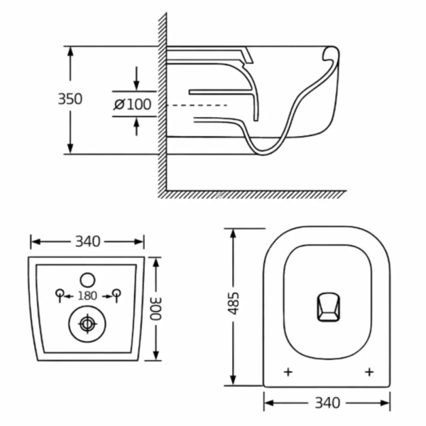 Подвесной унитаз Qtap Gemini 485x340 прямоугольный, с си ...