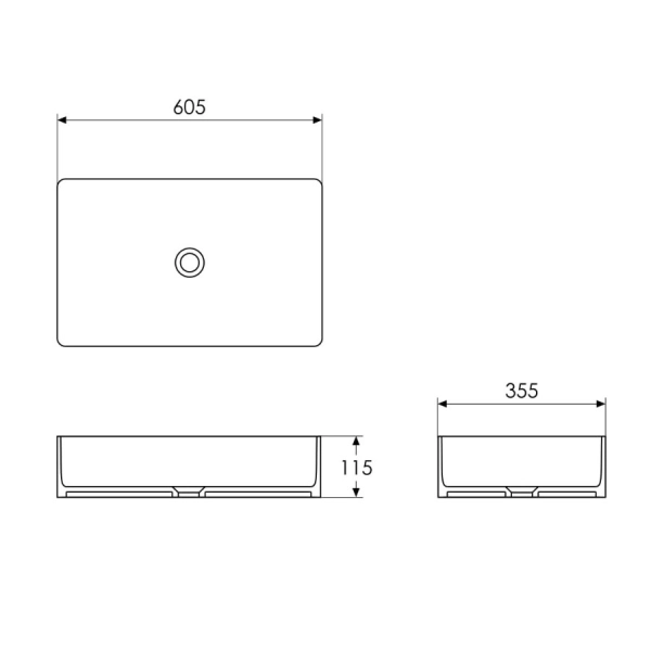 Раковина накладная IMPRESE i-EDGE 605х355 прямоугольная  ...