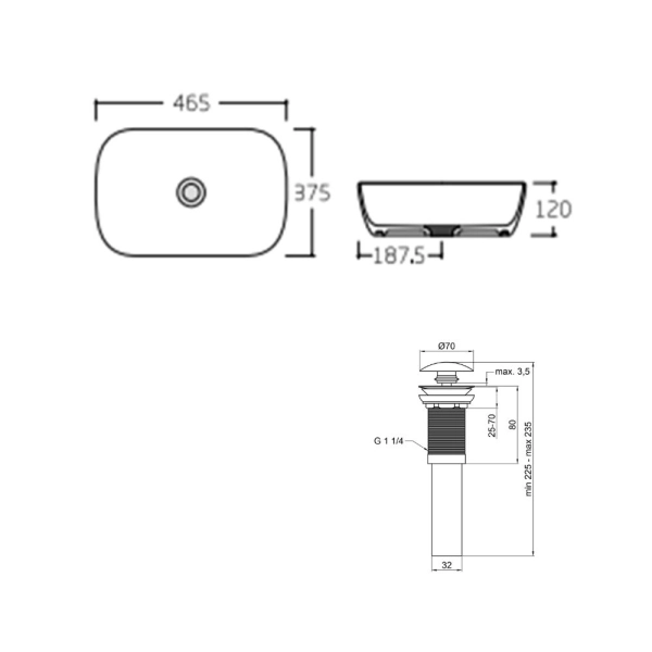 Раковина накладная Qtap Aquarius 465x375 прямоугольная,  ...