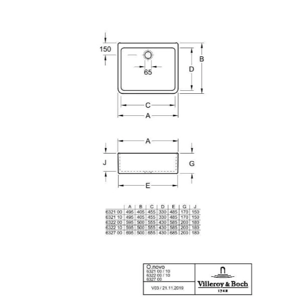 Раковина накладная Villeroy&Boch O.Novo 595x500 прям ...