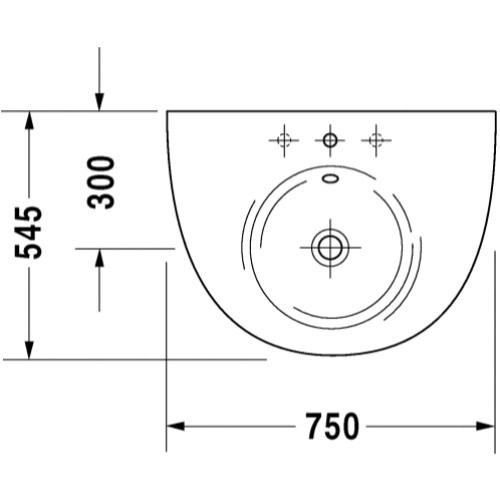 Раковина подвесная Duravit Starck 750x545 полукруглая, б ...