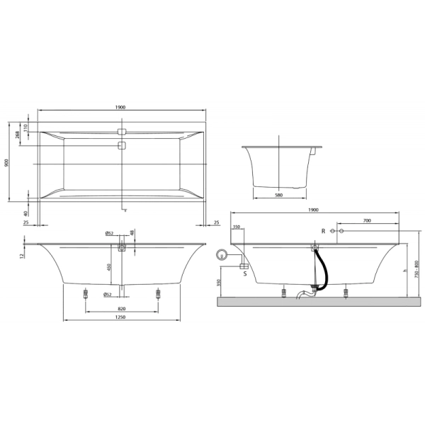 Ванна врезная Villeroy&Boch Squaro Edge 190x90 кварилова ...