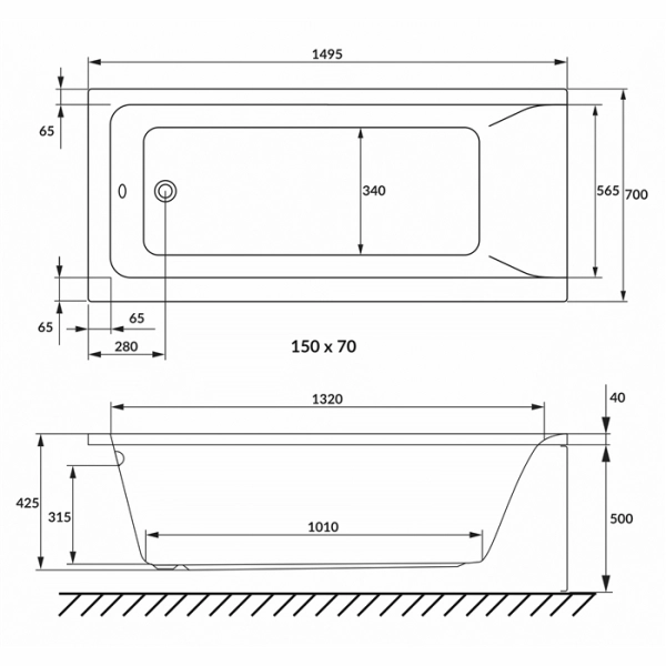 Ванна врезная VOLLE Solo 150x70 акриловая, белая глянцев ...