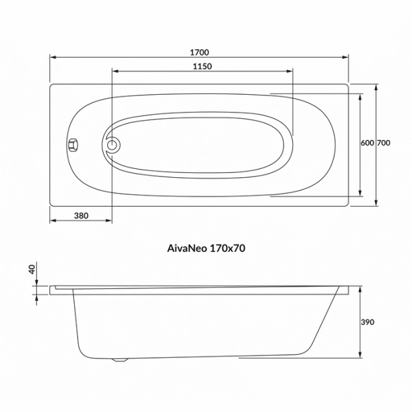 Ванна врезная VOLLE Aiva Neo 170x70 акриловая, белая гля ...