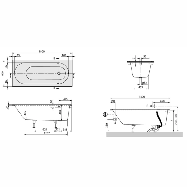 Ванна врезная Villeroy&Boch Oberon 180x80 искусственный  ...
