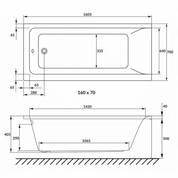 Ванна врезная VOLLE Solo 160x70 акриловая, белая глянцев ...
