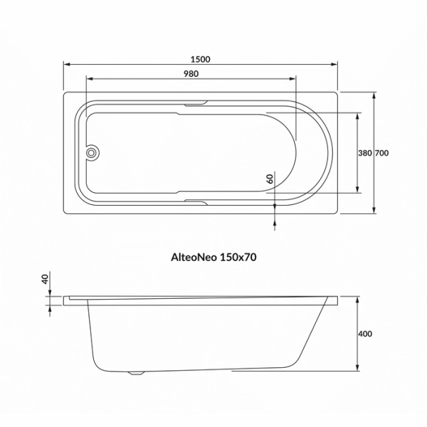 Ванна врезная VOLLE Altea Neo 150x70 акриловая, белая гл ...