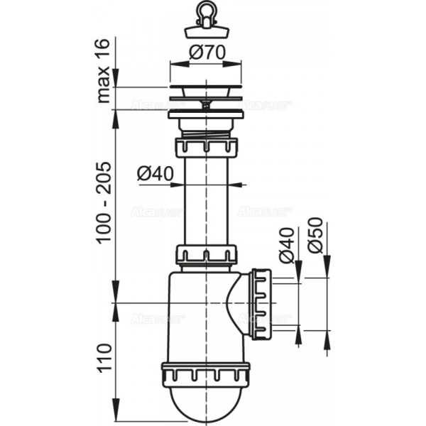 Сифон для мойки AlcaPlast пластик, белый (A441-DN50/40)