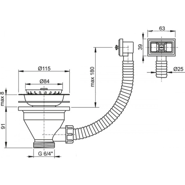 Сифон для мойки Alcaplast 6/4" пластик, белый (A38)