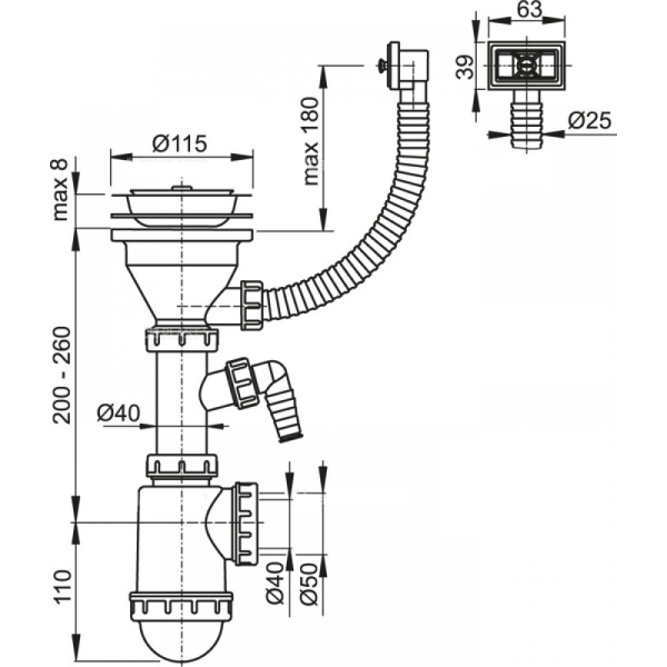 Сифон для мойки Alcaplast пластик, белый (A447P-DN50/40)