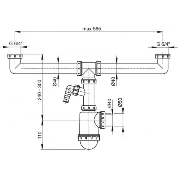 Сифон для мойки Alcaplast пластик, белый (A448P-DN50/40)