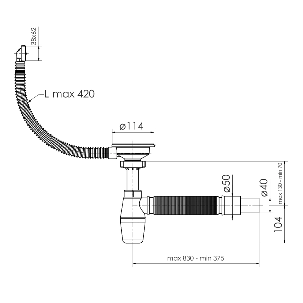 Сифон для мойки Imprese 1 1/2" пластик, белый (d12700111 ...