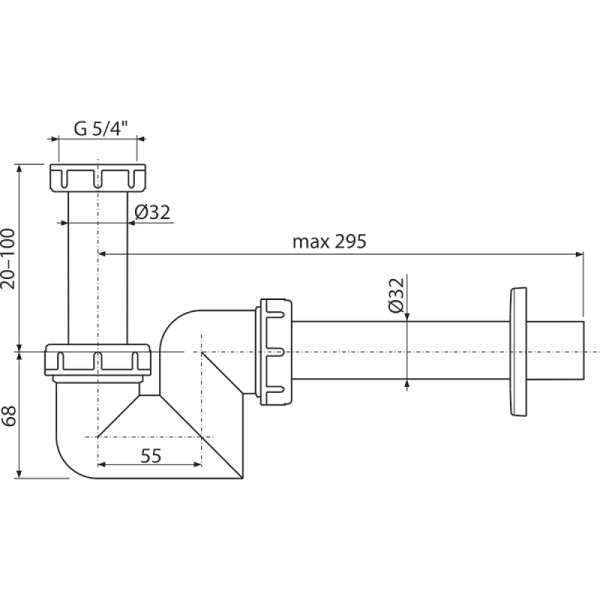Сифон для раковины AlcaPlast пластик, белый (A45F-DN32)