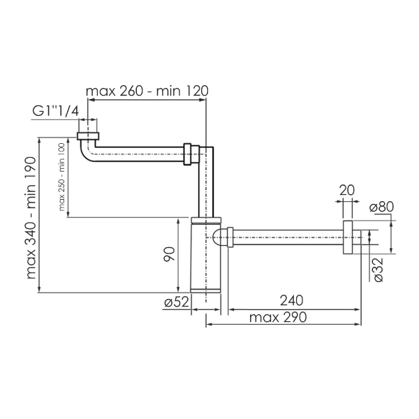 Сифон для раковины Imprese  1 1/4" пластик, белый (d1260 ...