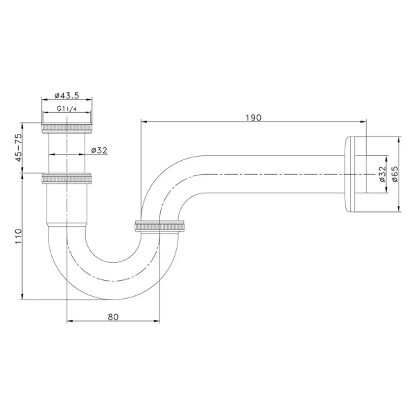 Сифон для раковины ITAL HF6030 1 1/4" под донный клапан, ...