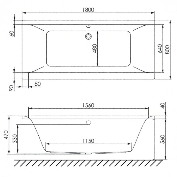Ванна врезная VOLLE Solo 180x80 акриловая, белая глянцев ...