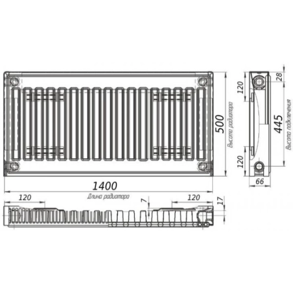 Стальной радиатор DJOUL 500x1000 тип 11, боковое подключ ...