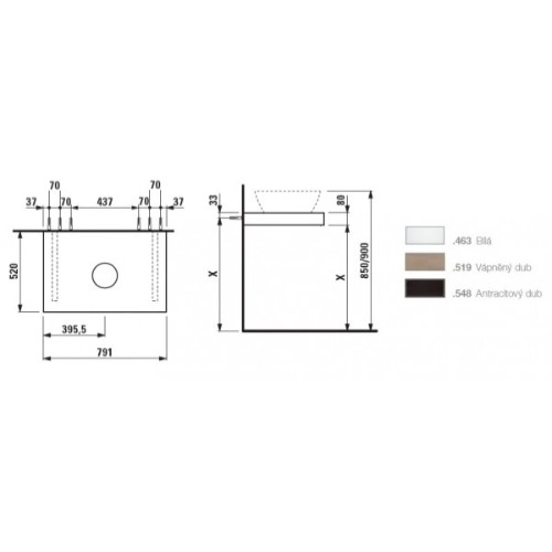 Столешница для ванной Laufen Case 791x520 подвесная, дер ...