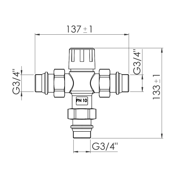 Термосмесительный клапан SD FORTE 3/4"х3/4" ННН латунь ( ...