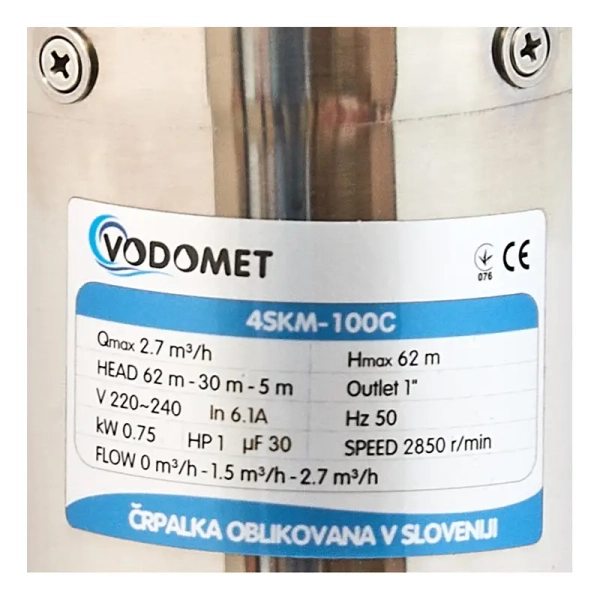 Насос скважинный Vodomet 0,75 кВт 220 В H 62 Q 45 л/мин  ...