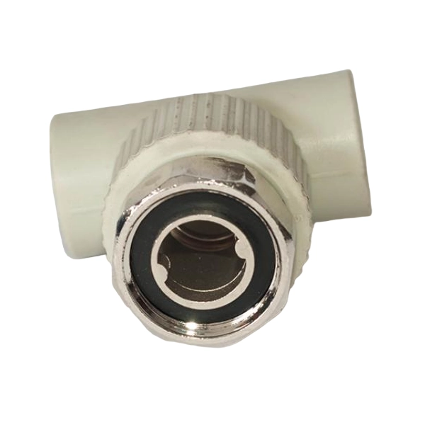 Тройник с накидной гайкой Tebo 20x1/2" В PPR серый