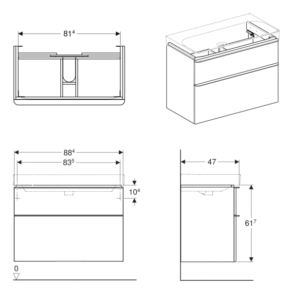 Тумба в ванную Geberit Smyle 884x617x470 подвесной, белы ...
