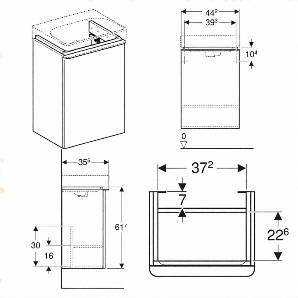 Тумба в ванную Geberit Selnova Square 442x617x356 подвес ...