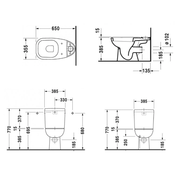 Унитаз компакт Duravit D-CODE 650x355 прямоугольный, без ...