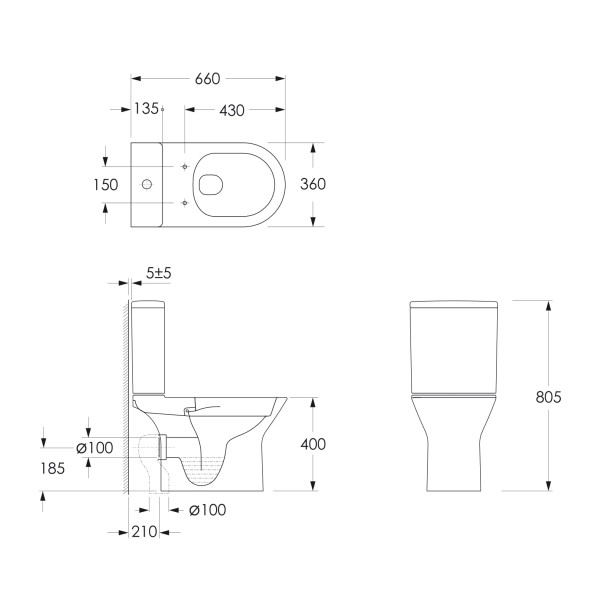 Унитаз компакт Imprese Vyskov New Rimless 620x360 полукр ...