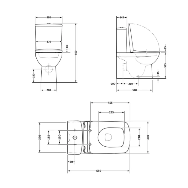Унитаз компакт Qtap Crow Eco Rimless 640х360 прямоугольн ...