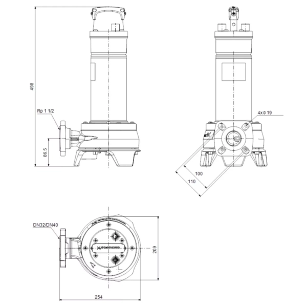 Дренажный насос Grundfos APG.40.10.1 1,3 кВт H 15 м Q 12 ...