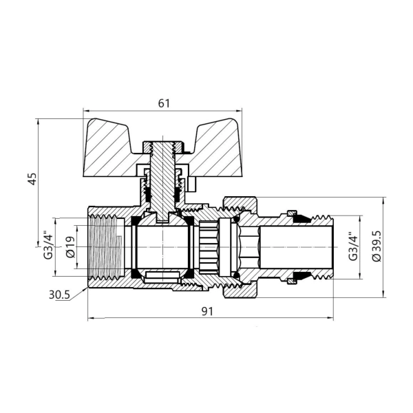 Кран с американкой Thermo Alliance Standard 3/4″ ВН прям ...