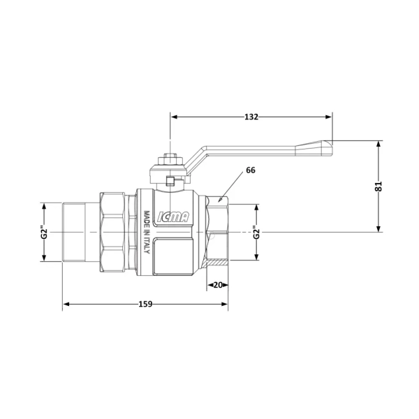 Кран с американкой Icma 2″ ВН прямой, латунь (87347AJ11)