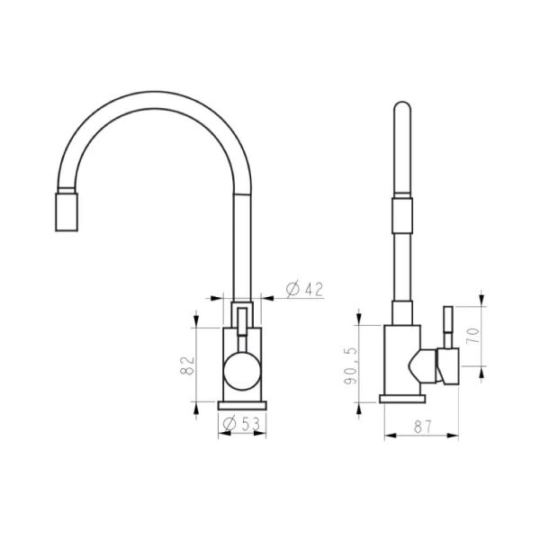 Смеситель для кухни Wezer EKO4X-01W с гибким изливом, бе ...