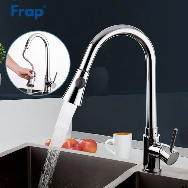 Смеситель для кухни Frap F6052 с выдвижным изливом, хром