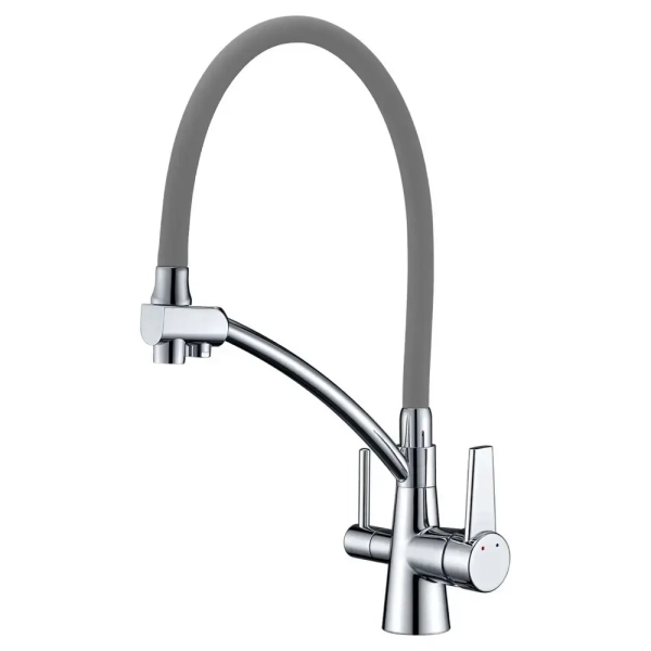 Смеситель для кухни Gappo G4398-17 двухрычажный, серый/х ...