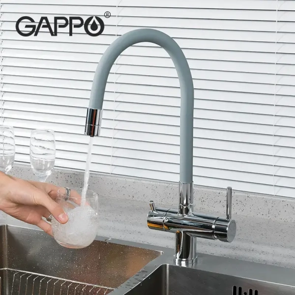 Смеситель для кухни Gappo G4398-30 двухрычажный, серый/х ...