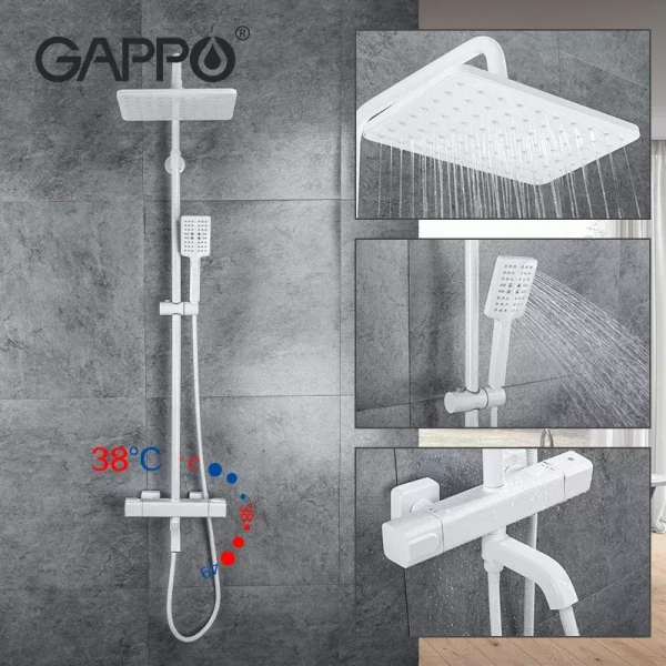 Душевая система Gappo с термостатом, латунь, белая (G249 ...