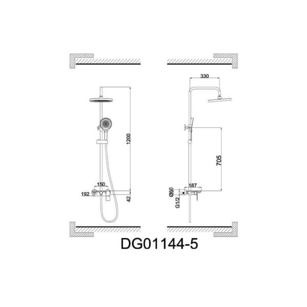 Душевая система AIM DG01144-5 с полкой, латунь, хром