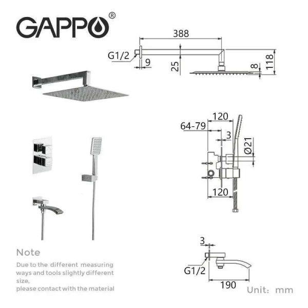 Душевая система Gappo G7107-40 с термостатом, латунь, хр ...