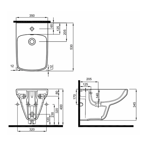 Биде подвесное KOLO NOVA PRO 530x350 прямоугольное, без  ...