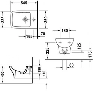 Биде подвесное Duravit PURAVIDA 545x360 прямоугольное, б ...