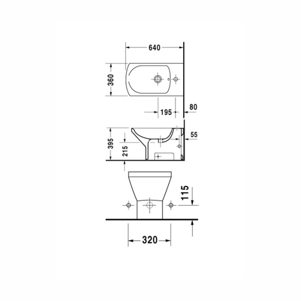 Биде напольное Duravit CARO 640x360 полукруглое, без сид ...